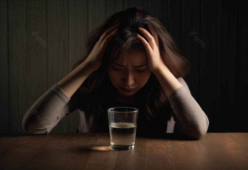 在黑暗中双手撑头焦虑抑郁的女性摄影背景,高清,摄影图,摄影图片,图片大全,摄影图免费下载